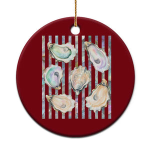 Striped Glitter Oyster Shell Ceramic Ornament Coastal Summer Ocean Gift