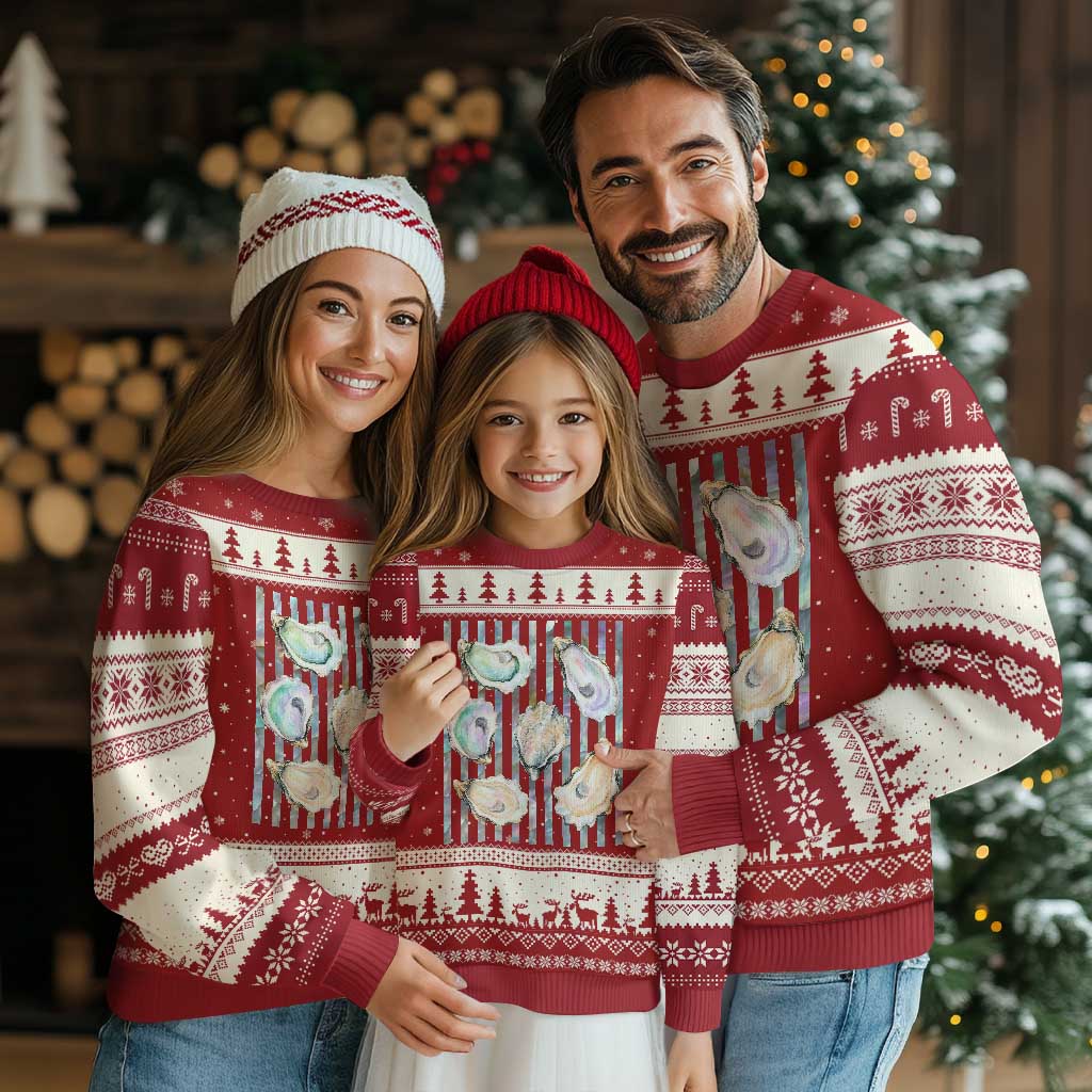 Striped Glitter Oyster Shell Ugly Christmas Sweater Coastal Summer Ocean Gift