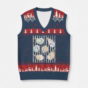Striped Glitter Oyster Shell V-Neck Knit Sweater Vest Coastal Summer Ocean Gift