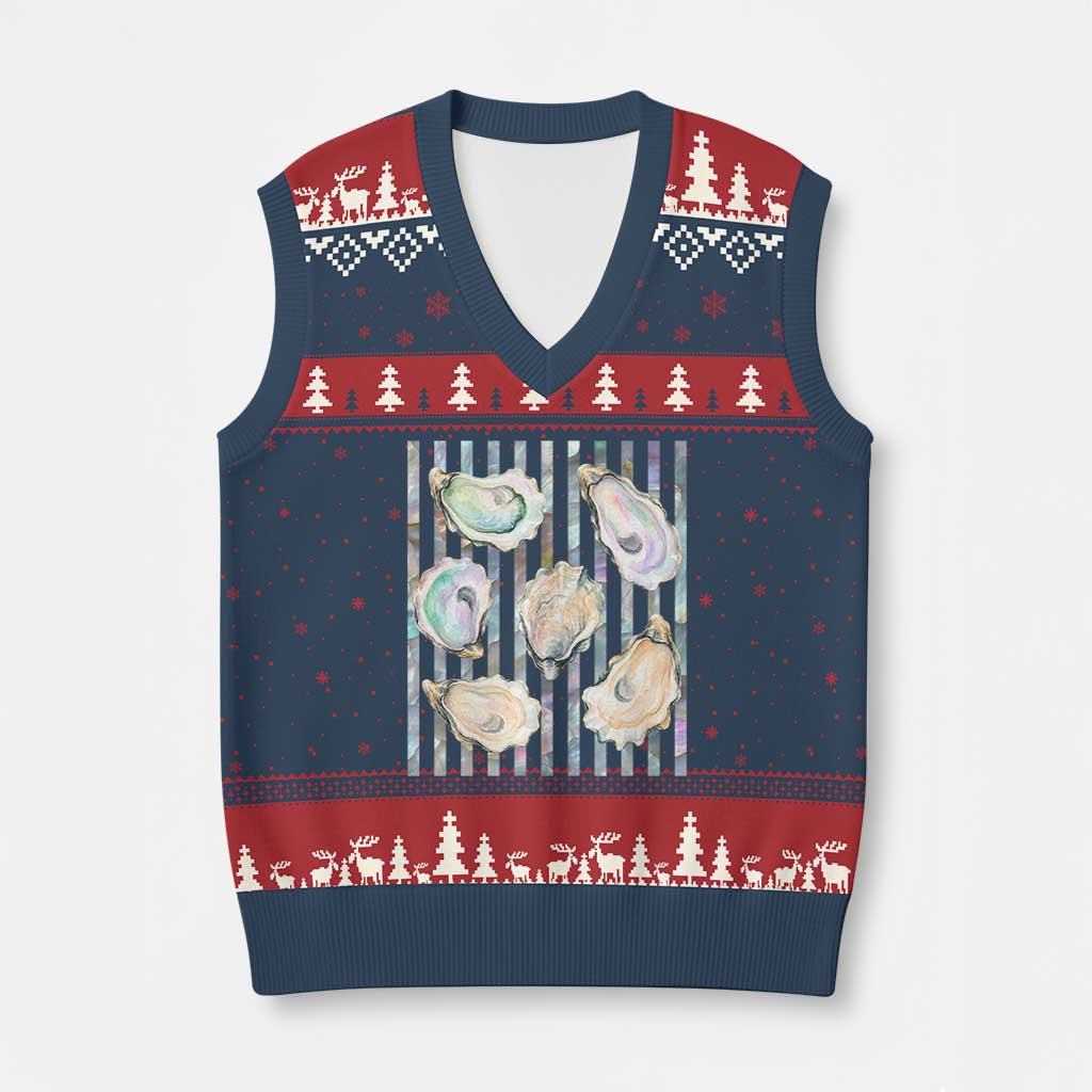 Striped Glitter Oyster Shell V-Neck Knit Sweater Vest Coastal Summer Ocean Gift TS12 Navy Red Print Your Wear