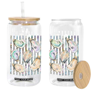 Striped Glitter Oyster Shell Glass Can Coastal Summer Ocean Gift