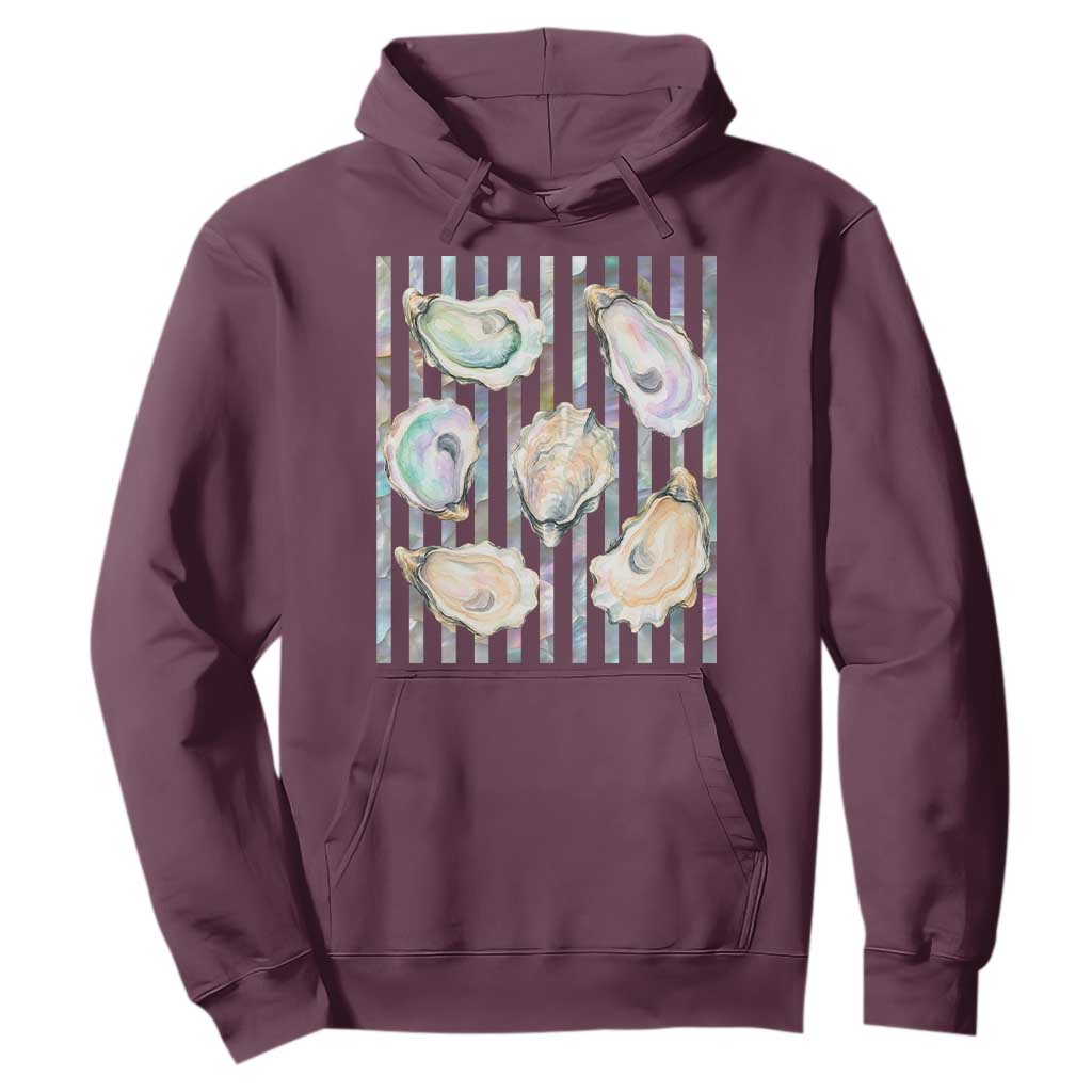 Striped Glitter Oyster Shell Hoodie Coastal Summer Ocean Gift