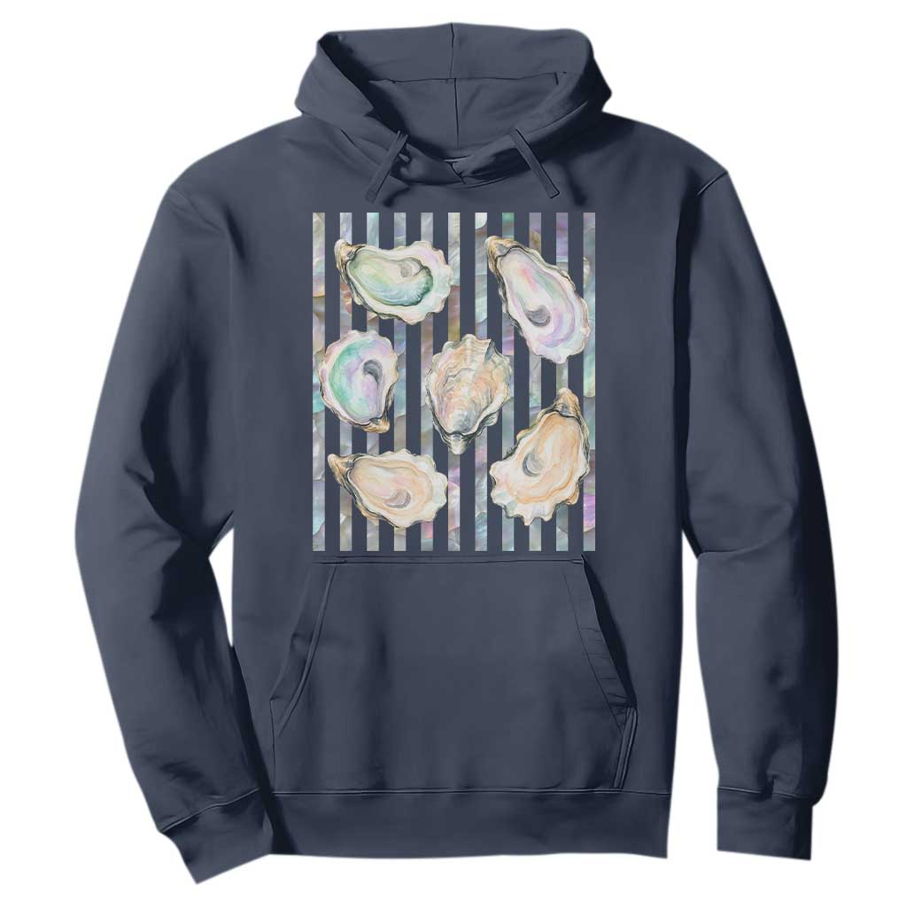 Striped Glitter Oyster Shell Hoodie Coastal Summer Ocean Gift
