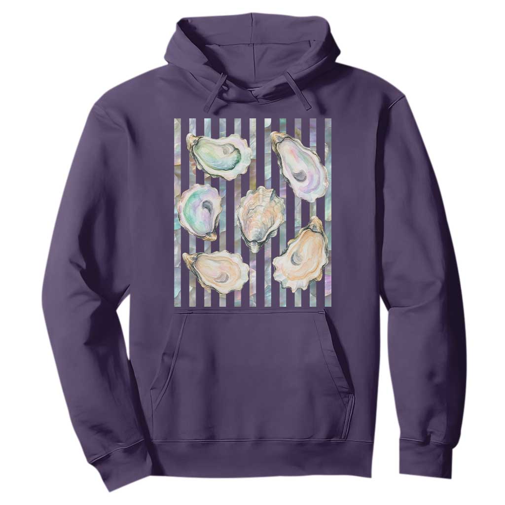 Striped Glitter Oyster Shell Hoodie Coastal Summer Ocean Gift