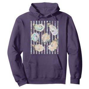 Striped Glitter Oyster Shell Hoodie Coastal Summer Ocean Gift