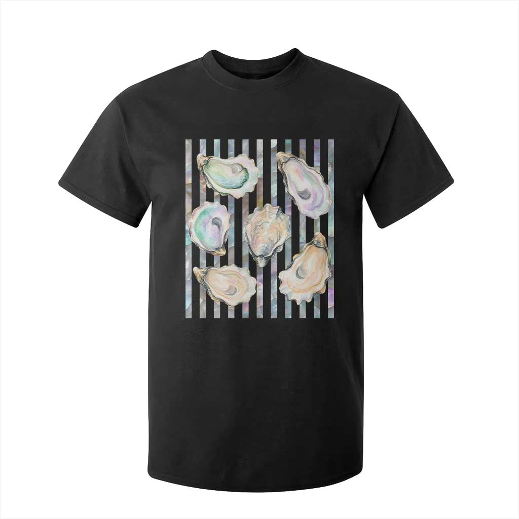Striped Glitter Oyster Shell T Shirt For Kid Coastal Summer Ocean Gift