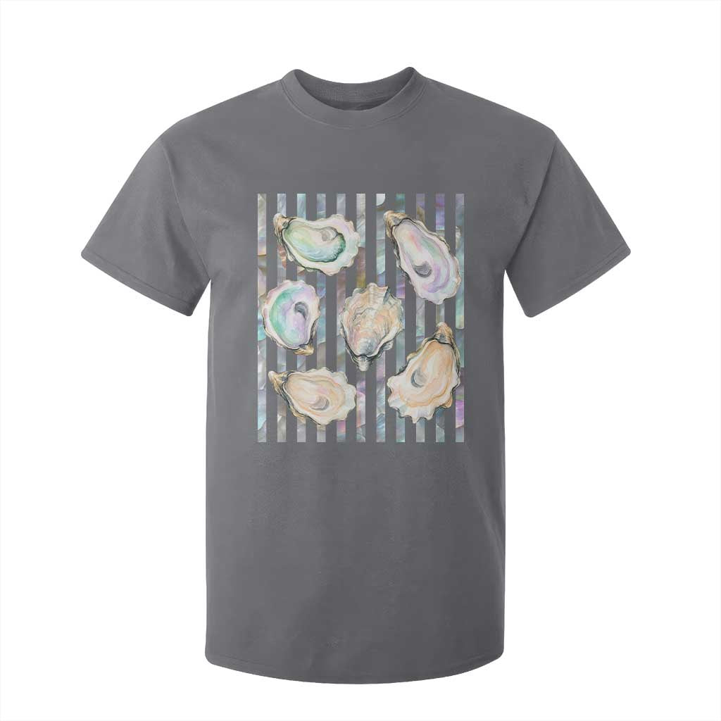 Striped Glitter Oyster Shell T Shirt For Kid Coastal Summer Ocean Gift