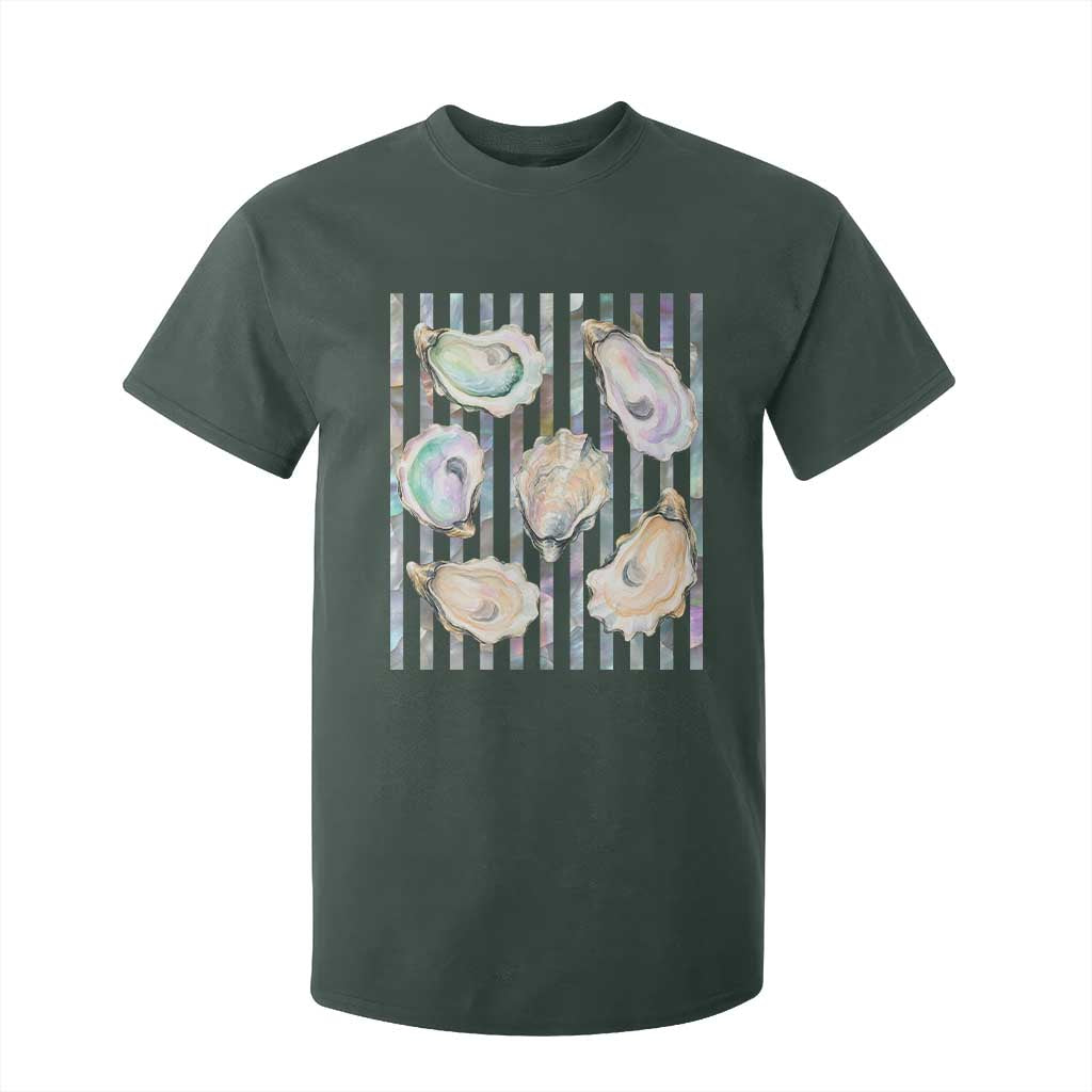 Striped Glitter Oyster Shell T Shirt For Kid Coastal Summer Ocean Gift