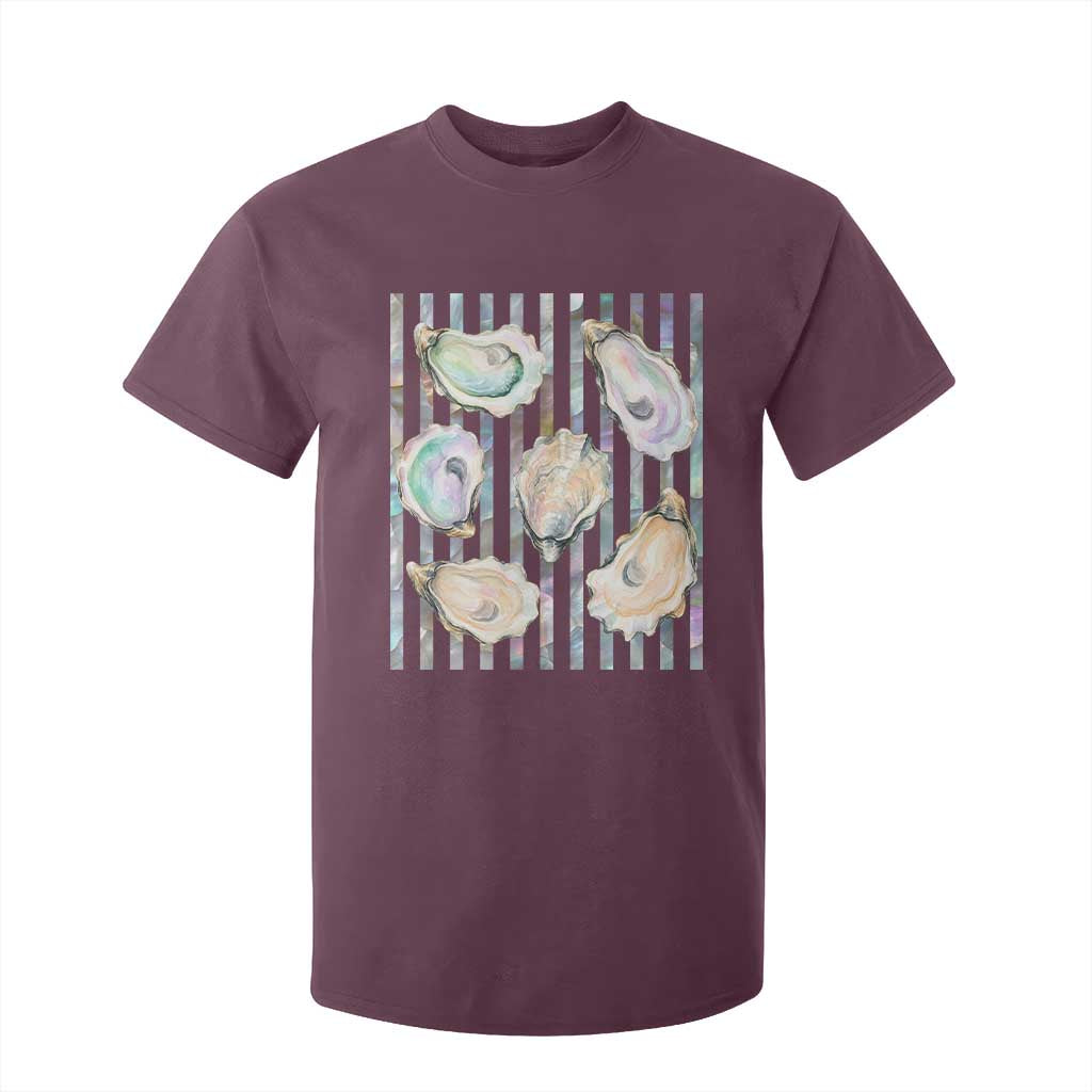 Striped Glitter Oyster Shell T Shirt For Kid Coastal Summer Ocean Gift