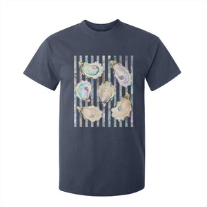 Striped Glitter Oyster Shell T Shirt For Kid Coastal Summer Ocean Gift