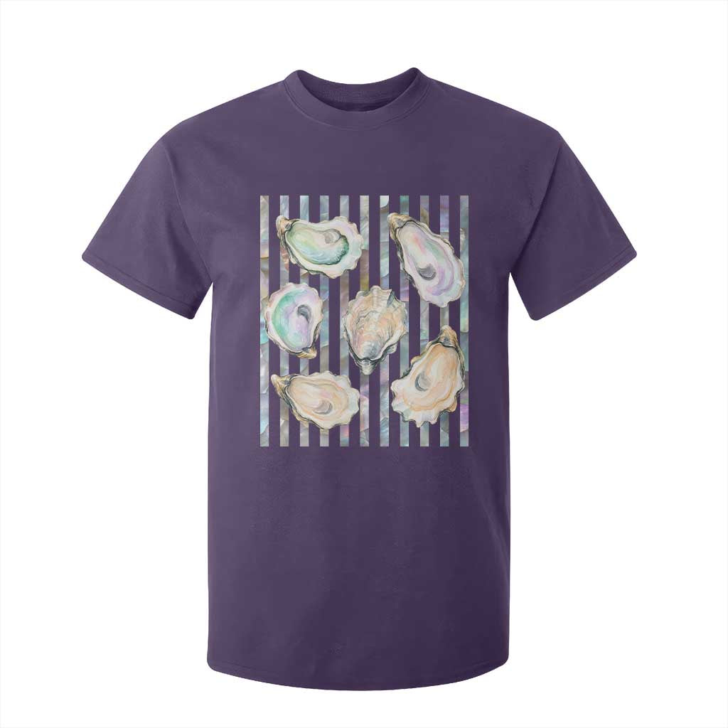 Striped Glitter Oyster Shell T Shirt For Kid Coastal Summer Ocean Gift