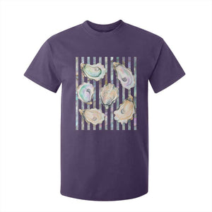 Striped Glitter Oyster Shell T Shirt For Kid Coastal Summer Ocean Gift