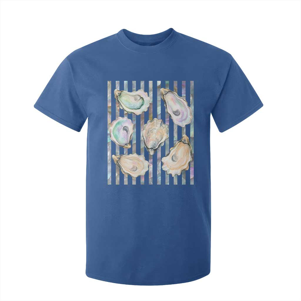 Striped Glitter Oyster Shell T Shirt For Kid Coastal Summer Ocean Gift