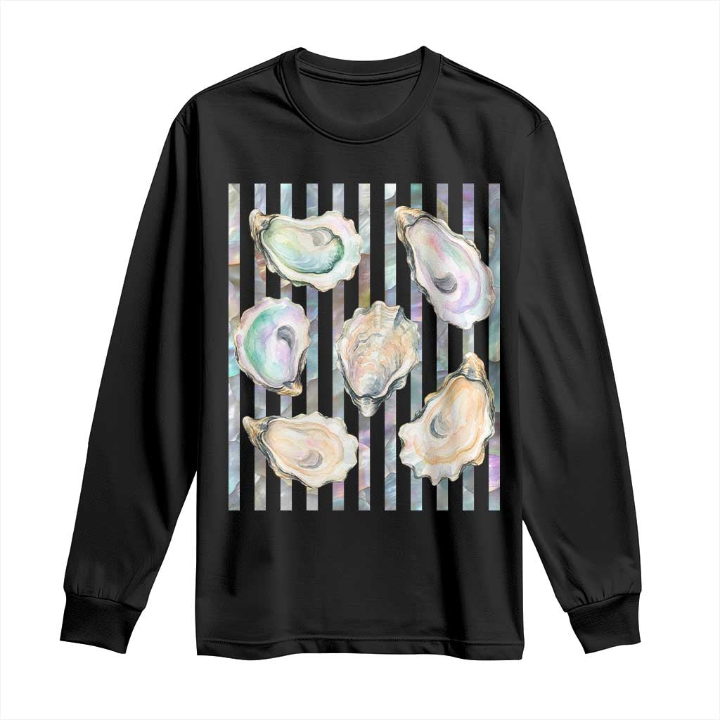 Striped Glitter Oyster Shell Long Sleeve Shirt Coastal Summer Ocean Gift