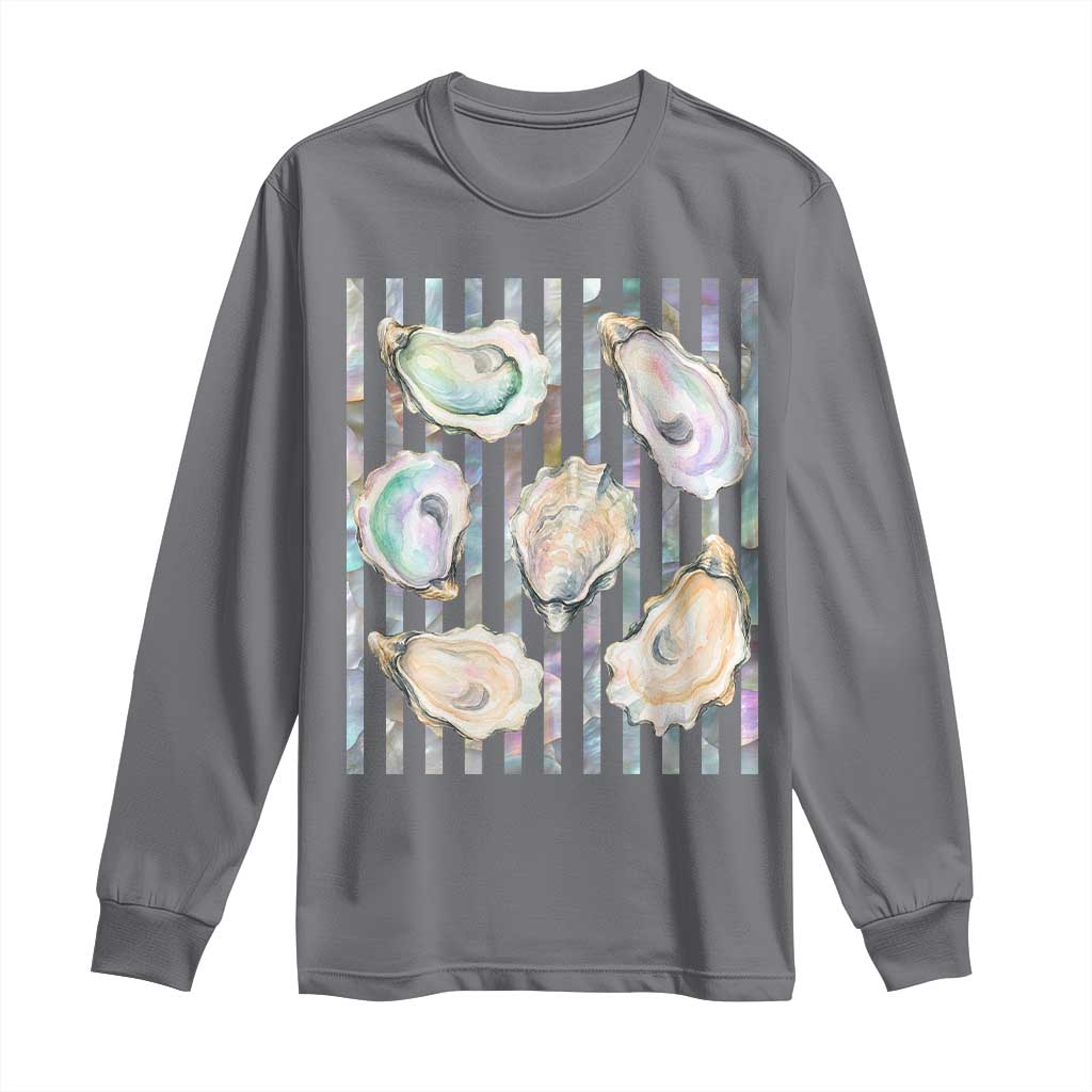 Striped Glitter Oyster Shell Long Sleeve Shirt Coastal Summer Ocean Gift