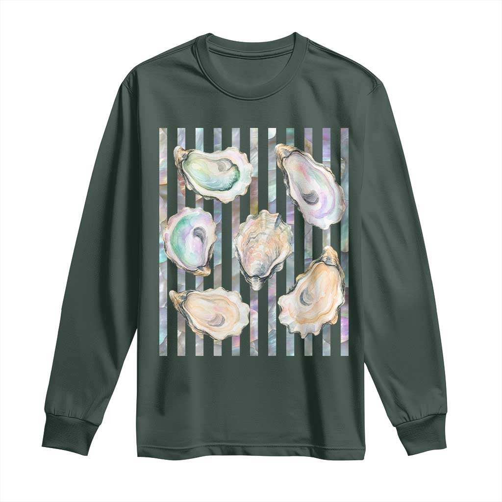 Striped Glitter Oyster Shell Long Sleeve Shirt Coastal Summer Ocean Gift