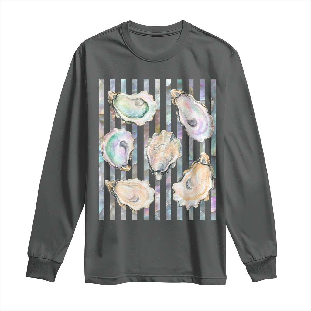 Striped Glitter Oyster Shell Long Sleeve Shirt Coastal Summer Ocean Gift