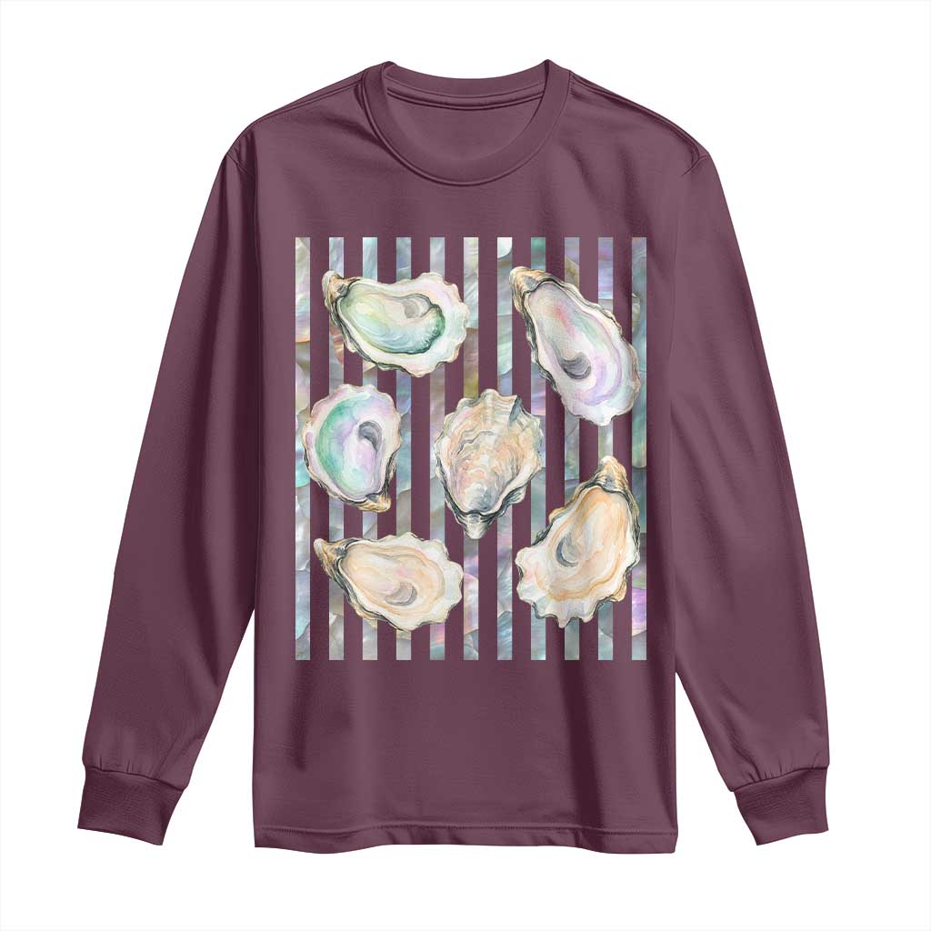 Striped Glitter Oyster Shell Long Sleeve Shirt Coastal Summer Ocean Gift