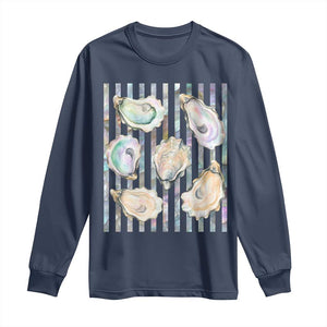 Striped Glitter Oyster Shell Long Sleeve Shirt Coastal Summer Ocean Gift