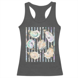 Striped Glitter Oyster Shell Racerback Tank Top Coastal Summer Ocean Gift