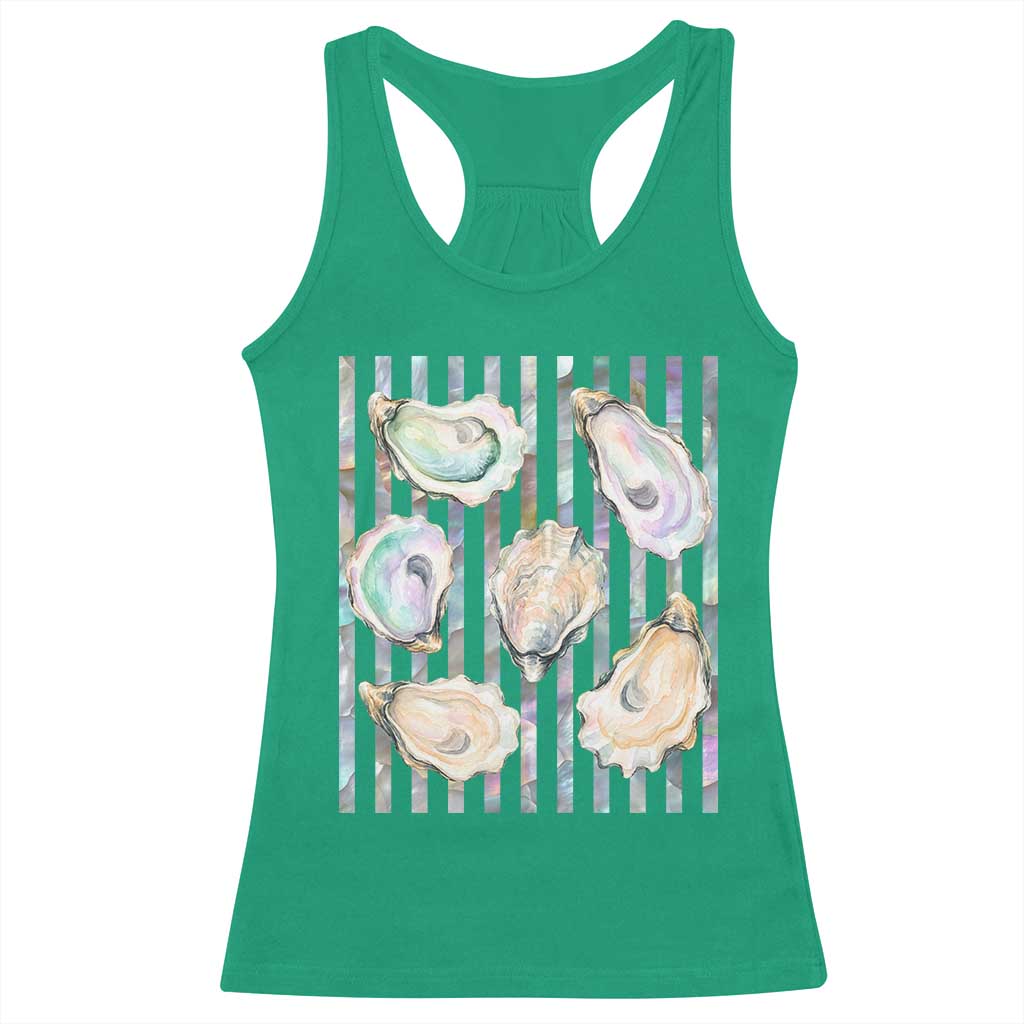 Striped Glitter Oyster Shell Racerback Tank Top Coastal Summer Ocean Gift