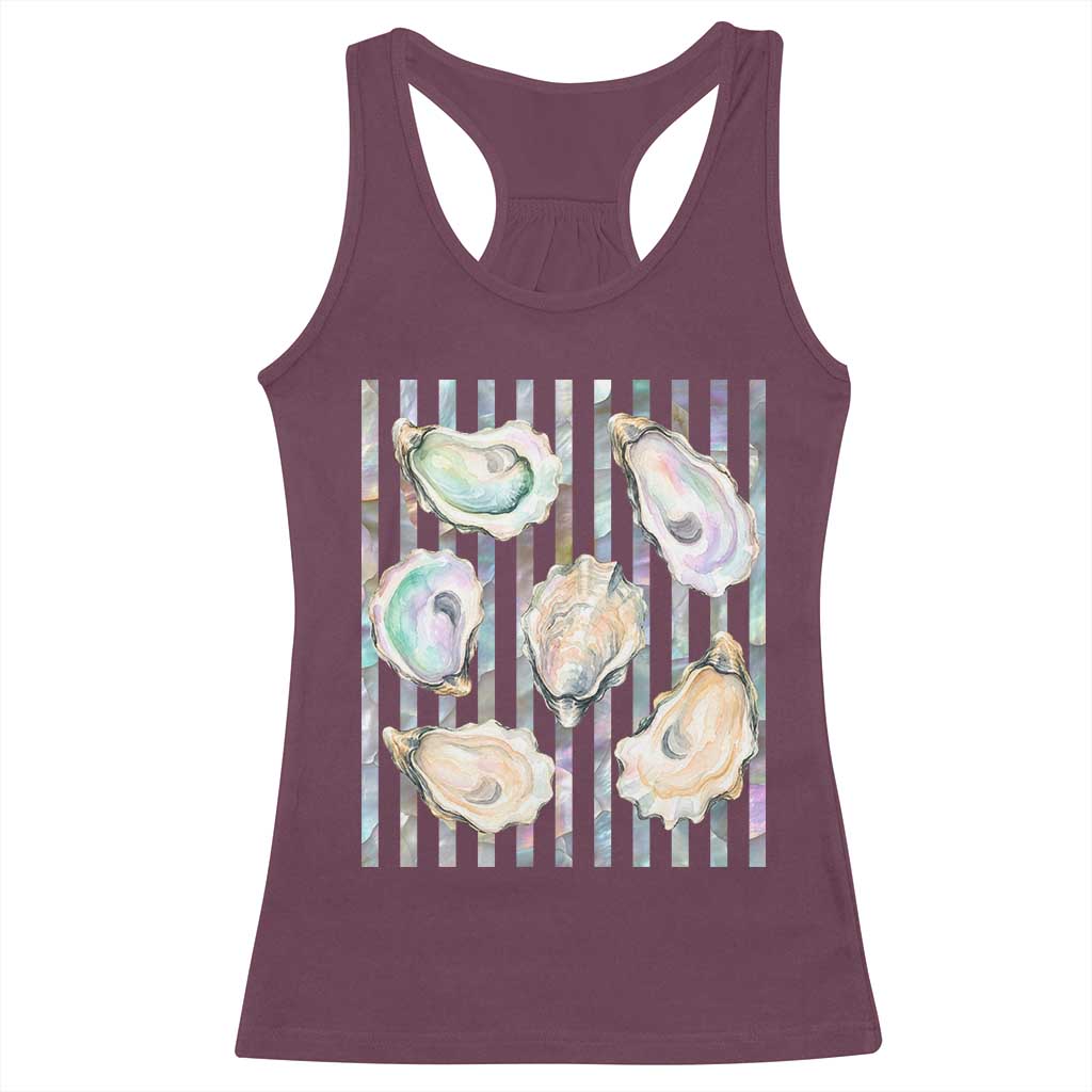 Striped Glitter Oyster Shell Racerback Tank Top Coastal Summer Ocean Gift