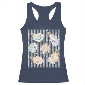 Striped Glitter Oyster Shell Racerback Tank Top Coastal Summer Ocean Gift