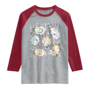 Striped Glitter Oyster Shell Raglan Shirt Coastal Summer Ocean Gift