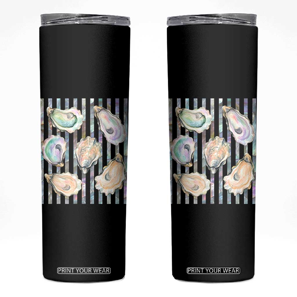 Striped Glitter Oyster Shell Skinny Tumbler Coastal Summer Ocean Gift