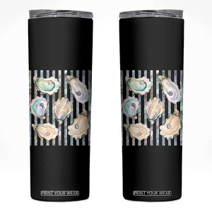 Striped Glitter Oyster Shell Skinny Tumbler Coastal Summer Ocean Gift