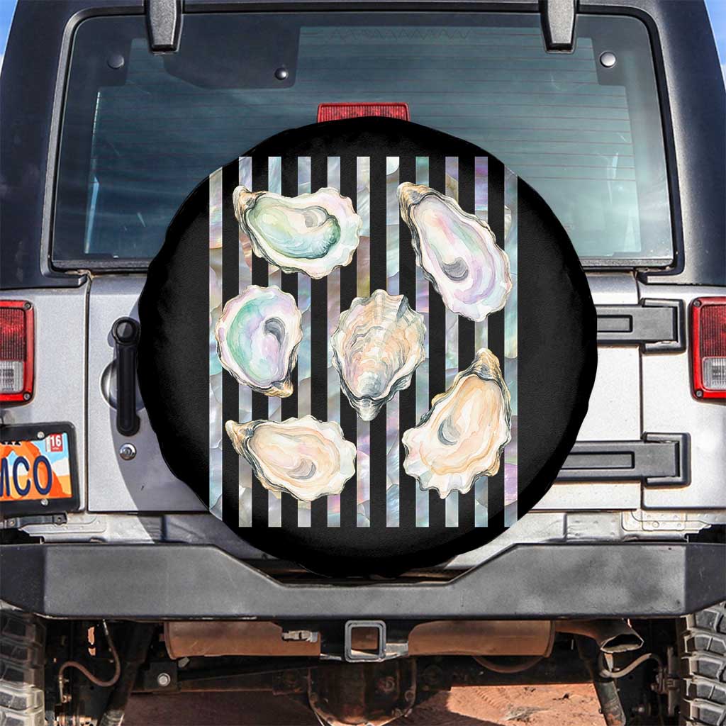 Striped Glitter Oyster Shell Spare Tire Cover Coastal Summer Ocean Gift