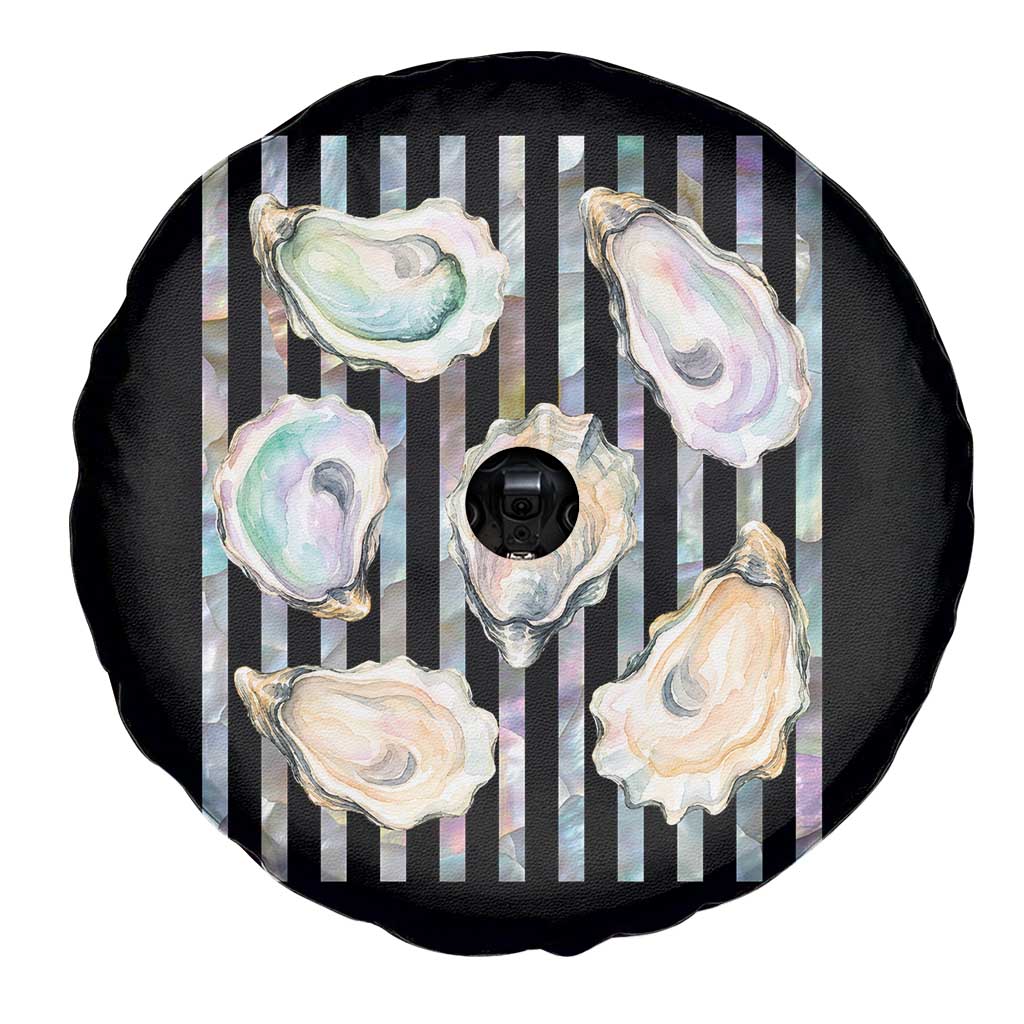 Striped Glitter Oyster Shell Spare Tire Cover Coastal Summer Ocean Gift