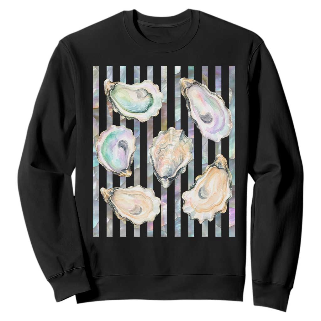 Striped Glitter Oyster Shell Sweatshirt Coastal Summer Ocean Gift