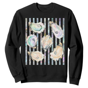 Striped Glitter Oyster Shell Sweatshirt Coastal Summer Ocean Gift