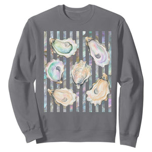 Striped Glitter Oyster Shell Sweatshirt Coastal Summer Ocean Gift