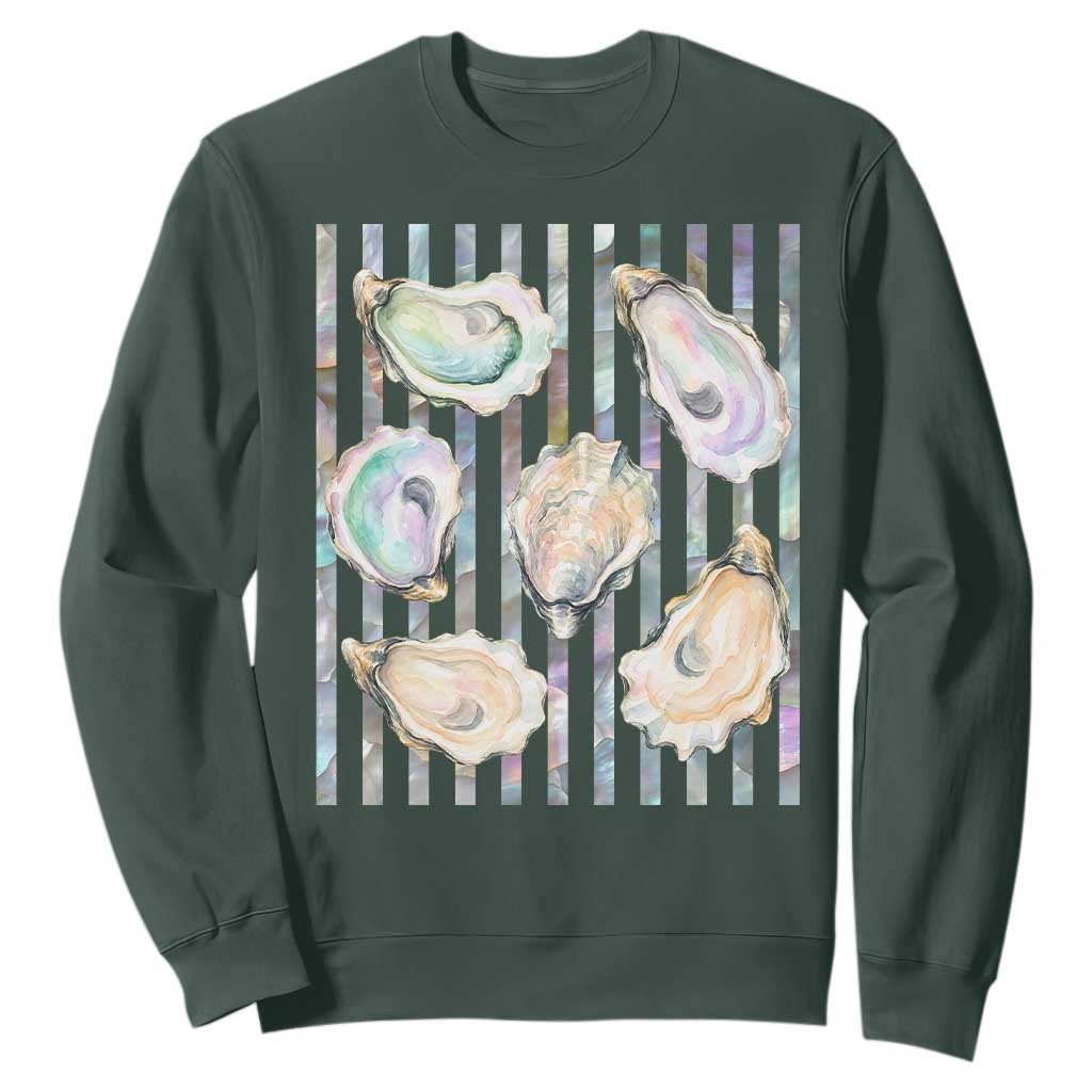 Striped Glitter Oyster Shell Sweatshirt Coastal Summer Ocean Gift