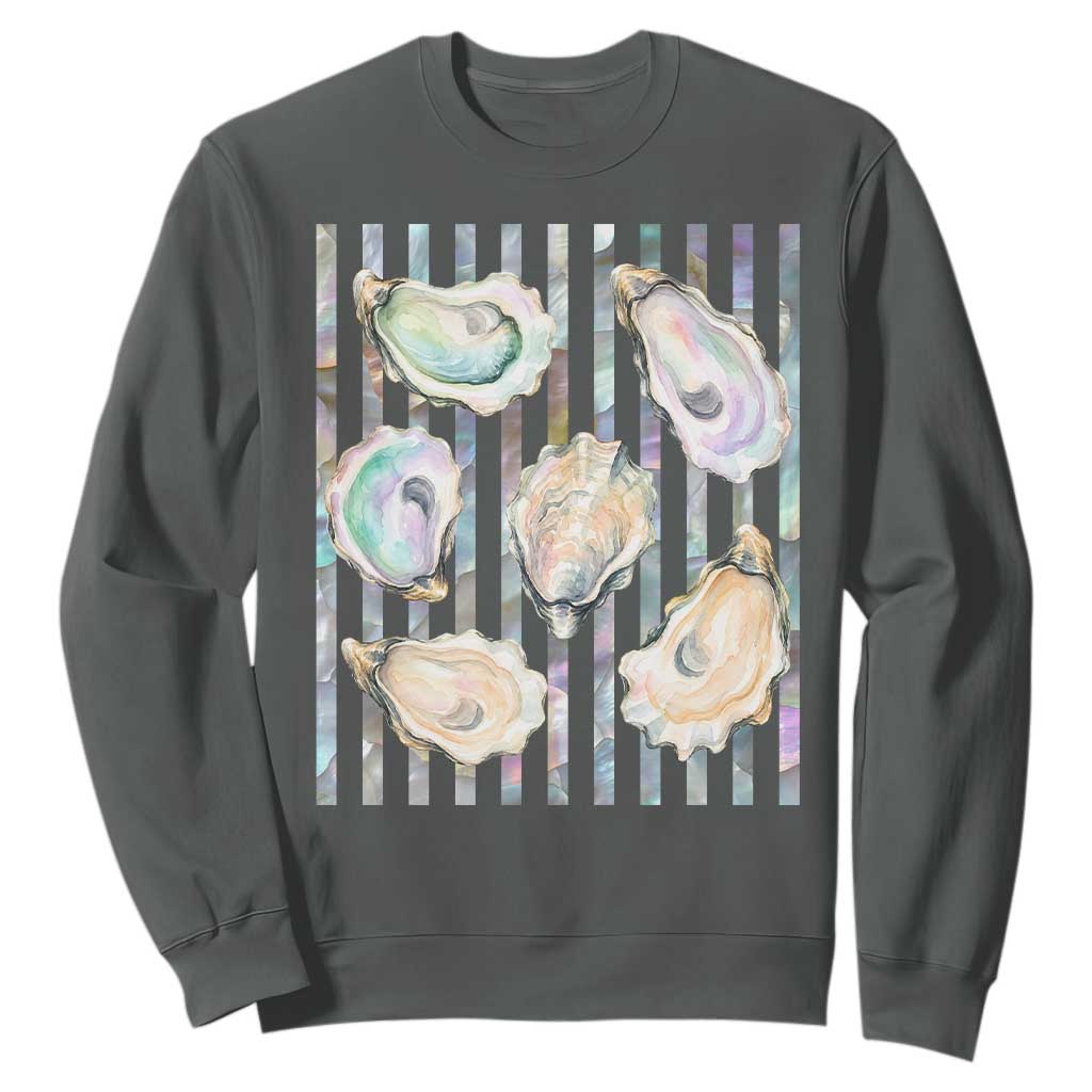 Striped Glitter Oyster Shell Sweatshirt Coastal Summer Ocean Gift