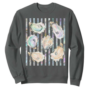 Striped Glitter Oyster Shell Sweatshirt Coastal Summer Ocean Gift
