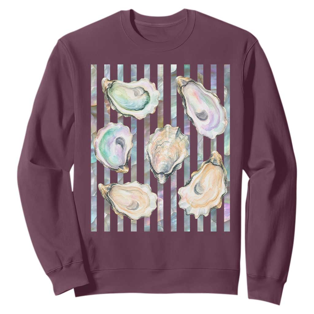 Striped Glitter Oyster Shell Sweatshirt Coastal Summer Ocean Gift