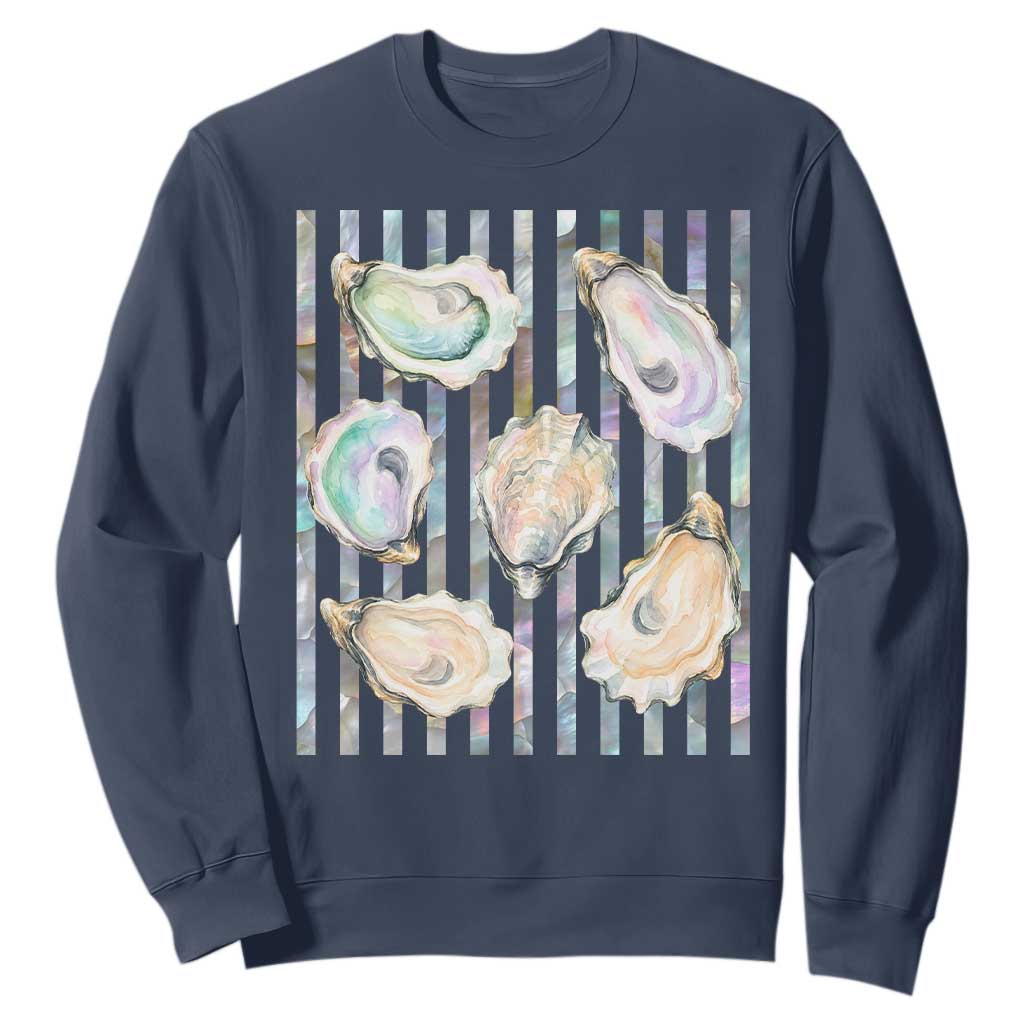 Striped Glitter Oyster Shell Sweatshirt Coastal Summer Ocean Gift