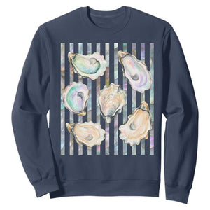 Striped Glitter Oyster Shell Sweatshirt Coastal Summer Ocean Gift
