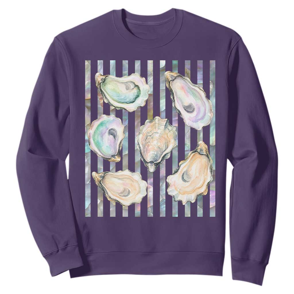 Striped Glitter Oyster Shell Sweatshirt Coastal Summer Ocean Gift