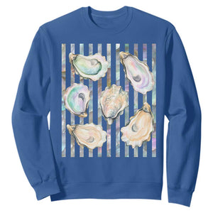 Striped Glitter Oyster Shell Sweatshirt Coastal Summer Ocean Gift