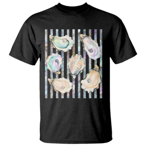 Striped Glitter Oyster Shell T Shirt Coastal Summer Ocean Gift
