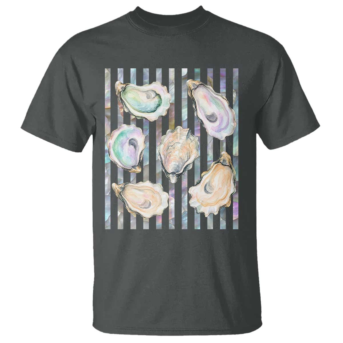 Striped Glitter Oyster Shell T Shirt Coastal Summer Ocean Gift