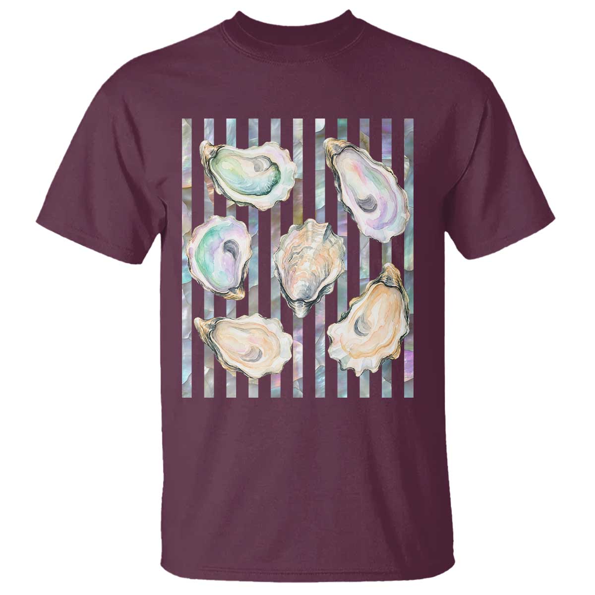 Striped Glitter Oyster Shell T Shirt Coastal Summer Ocean Gift