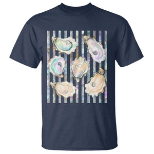 Striped Glitter Oyster Shell T Shirt Coastal Summer Ocean Gift
