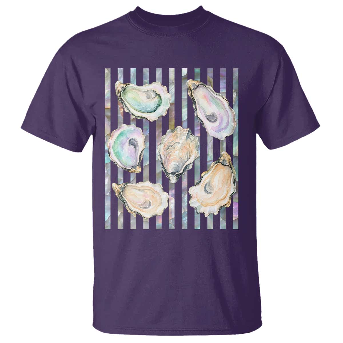 Striped Glitter Oyster Shell T Shirt Coastal Summer Ocean Gift