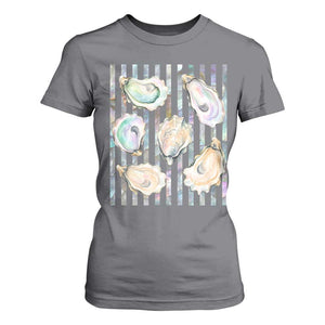 Striped Glitter Oyster Shell T Shirt For Women Coastal Summer Ocean Gift
