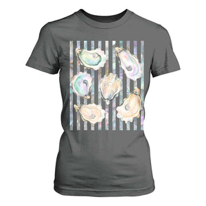 Striped Glitter Oyster Shell T Shirt For Women Coastal Summer Ocean Gift